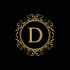 Naklejka premium Golden letter D template logo Luxury letter with crown. Monogram alphabet . Beautiful royal initials letter. 