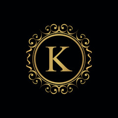 Golden letter K template logo Luxury letter with crown. Monogram alphabet . Beautiful royal initials letter.	
