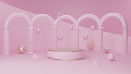 Luxury abstract background for product presentation, podium display, minimal geometric pink color pastel scene, 3d rendering.