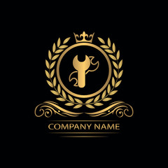 setting, repair logo template luxury royal vector service company decorative emblem with crown