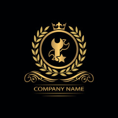 setting, repair logo template luxury royal vector service company decorative emblem with crown	
