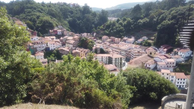 Asturias. Beautiful coastal village of Cudillero,Spain. Aerial Drone View