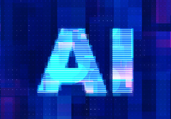 Artificial intelligence icon AI technology blue background. Abstract digital machine learning with digital future design concept.