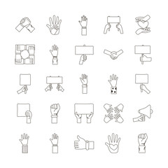 bundle of twenty five hands protest set icons