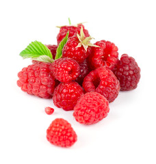 Raspberry on white background. Fresh sweet fruit closeup