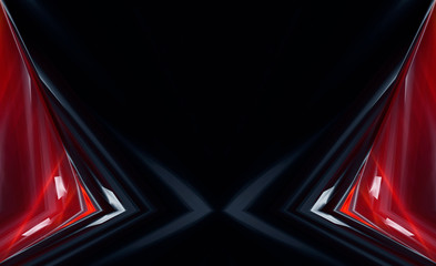 Abstract dark modern futuristic background with red neon light, beams and spotlights. Symmetrical reflection. Light tunnel, neon light. Empty night scene.