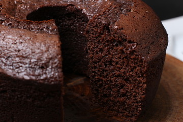 Homemade rustic chocolate cake. Top view