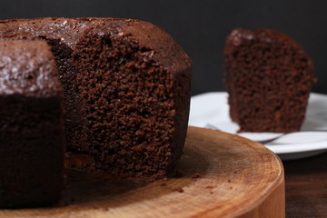Homemade rustic chocolate cake. Top view