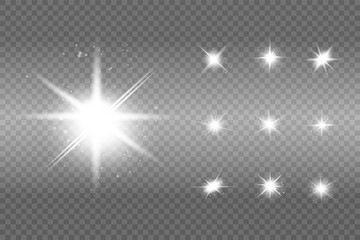 White sparks glitter special light effect. Vector sparkles on transparent background. Christmas abstract pattern. Sparkling magic dust particles