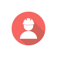  Man with hard hat. Engineer Icon with long shadow 