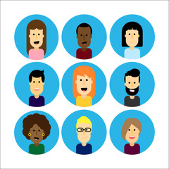 male and female faces avatars. flat style vector icons set