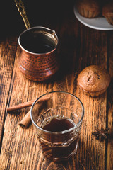 Turkish coffee with spices and muffins