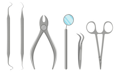 Set of dental tools isolated on white background vector illustration.
