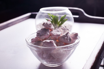 handmade marshmallow in the form of roses in a gift box close-up.
