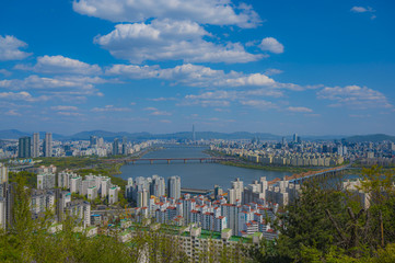 seoul skyline, South Korea. View from maebongsan mountain,The high angle view of Seoul during the day with the blue sky and beautiful clouds.