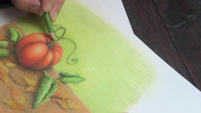 Dibujando Calabaza Oto&ntilde;o Octubre L&aacute;piz de color papel de Arte pigmento slider