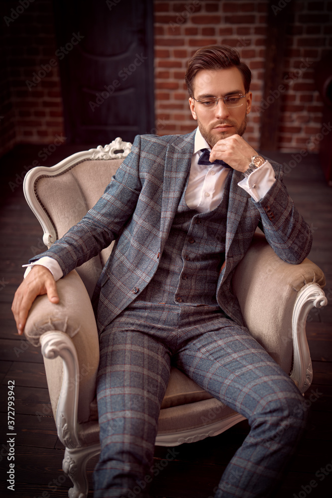 Sticker groom in checkered suit