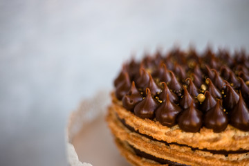 chocolate cake on a white plate