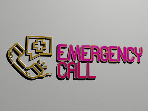 3D illustration of EMERGENCY CALL graphics and text made by metallic dice letters for the related meanings of the concept and presentations for care and background