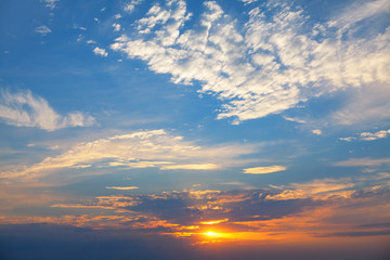 Panoramic evening sky . Sunset over the horizon
