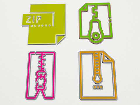zip 4 icons set, 3D illustration for background and line