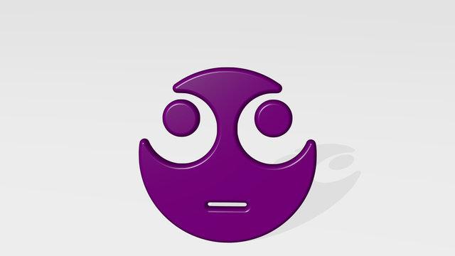 SMILEY TROUBLE 3D icon casting shadow, 3D illustration for face and emoticon