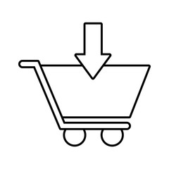 shopping cart with arrow down line style icon
