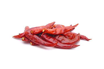 dried red hot chili peppers isolated on white background