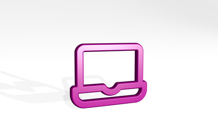 laptop 3D icon casting shadow, 3D illustration for computer and business
