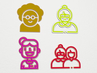 GRANDMOTHER 4 icons set, 3D illustration for family and elderly