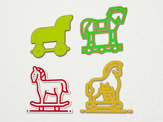 TROJAN HORSE 4 icons set, 3D illustration