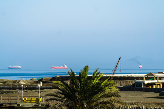 Large Cargo Ships Off the Coast of Paracas in Peru