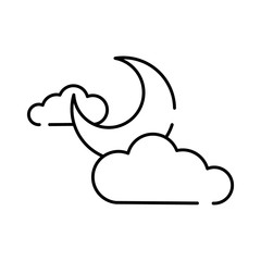 crescent moon and clouds line style icon