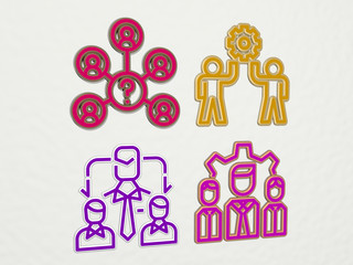 work team 4 icons set, 3D illustration