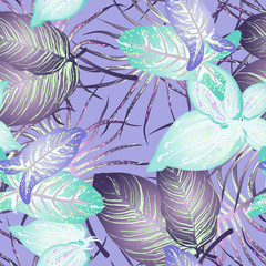 Fototapeta na wymiar Tropical Leaf Modern Motif. Jungle Print. Foliage Summer