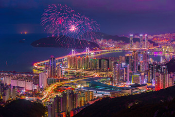 South Korea landscapes.at Gwangan Bridge and firework festival in Busan city,South Korea. 