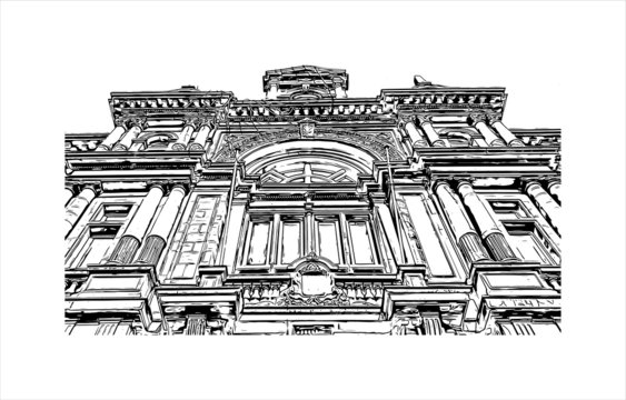 recommend clip art: Building view with landmark of Antwerp is a city in Belgium and the capital of Antwerp province in the Flemish Region. Hand drawn sketch illustration in vector.