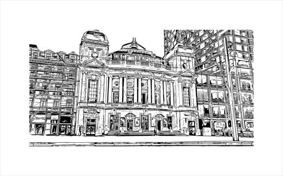 recommend clip art: Building view with landmark of Antwerp is a city in Belgium and the capital of Antwerp province in the Flemish Region. Hand drawn sketch illustration in vector.