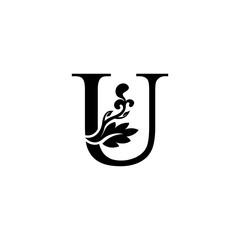 initial letter u luxury ornament black color