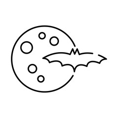 halloween bat flying with moon line style icon