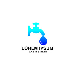 Plumbing With Water Drops Logo Vector Illustration Icon