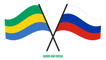 Gabon and Russia Flags Crossed And Waving Flat Style. Official Proportion. Correct Colors.