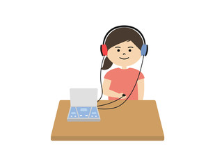 聴力検査をしている女の子のイラスト