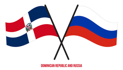 Dominican Republic and Russia Flags Crossed And Waving Flat Style. Official Proportion.