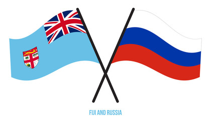 Fiji and Russia Flags Crossed And Waving Flat Style. Official Proportion. Correct Colors.