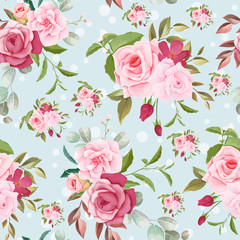 Hand drawn floral and leaves seamless pattern design