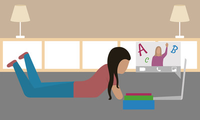 Young woman in virtual social meeting - Vector