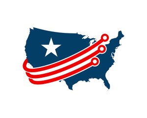 American map with star and swoosh circuit