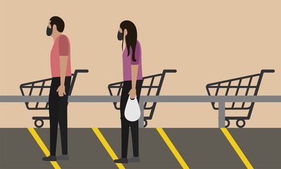 People in line with social distancing. Coronavirus prevention - Vector