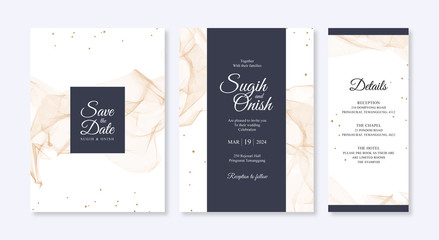 Elegant wedding invitation card template with watercolor splash and sparkles